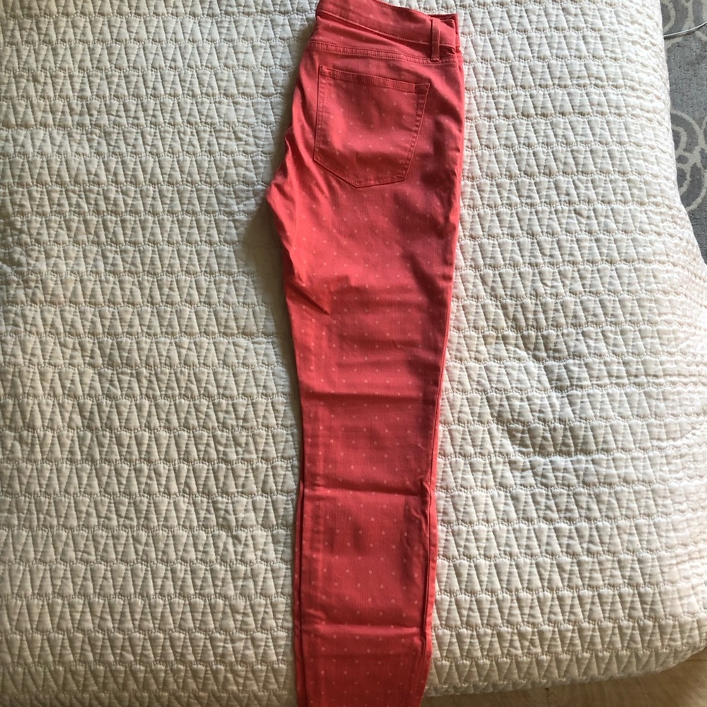Salmon Polka-dot Skinny Jeans
